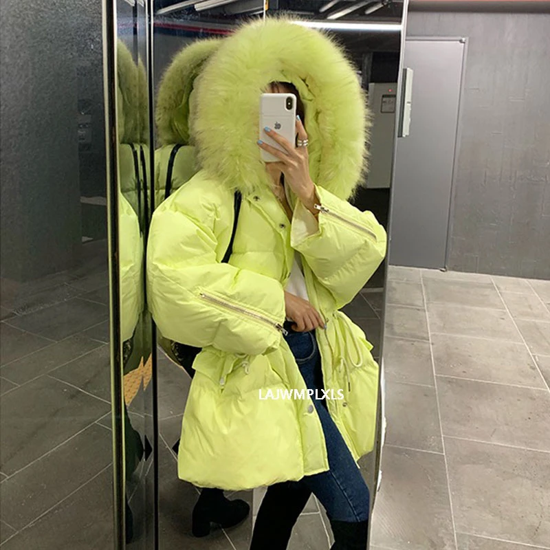 

Парка женская на 2021 пуху, с натуральным мехом енота, толстая, теплая, зимняя, в Корейском стиле, 90%