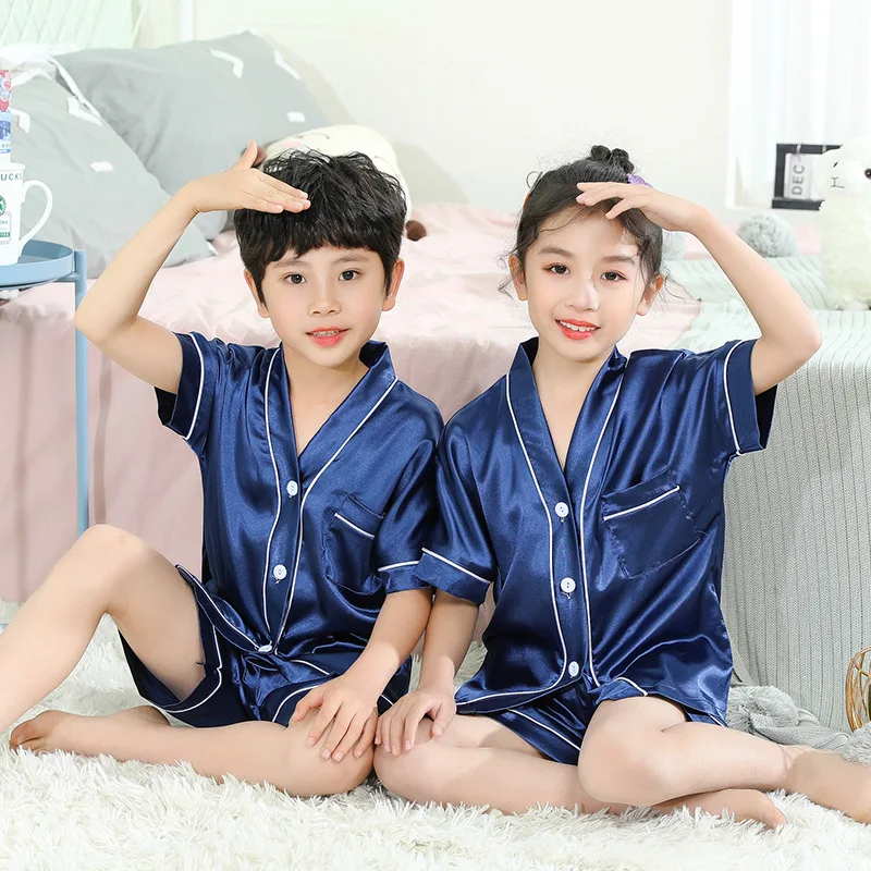 Летняя атласная пижама для девочек шелковые пижамные комплекты с шортами пижамы