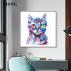 Абстрактная Картина на холсте с брызгами чернил кошка художественные граффити Животные красочные постеры с котенком и принты настенные картины для гостиной спальни
