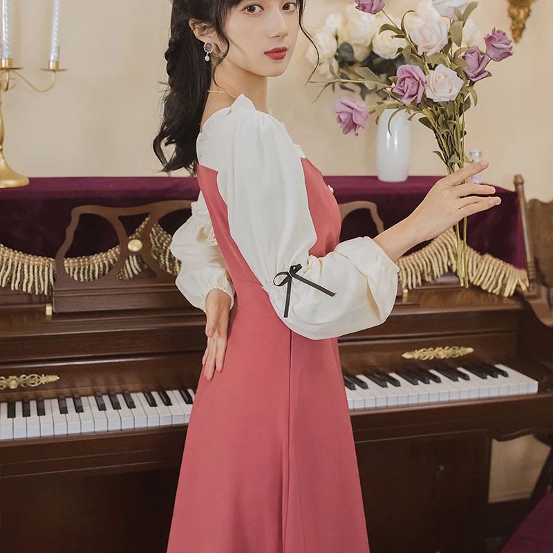 

COIGARSAM Ruffles Women dress New Spring Full Sleeve V-Neck Dresses 6805