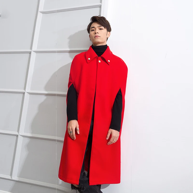 Накидка Мужская зимняя в стиле II длинная Праздничная накидка ярко красного цвета