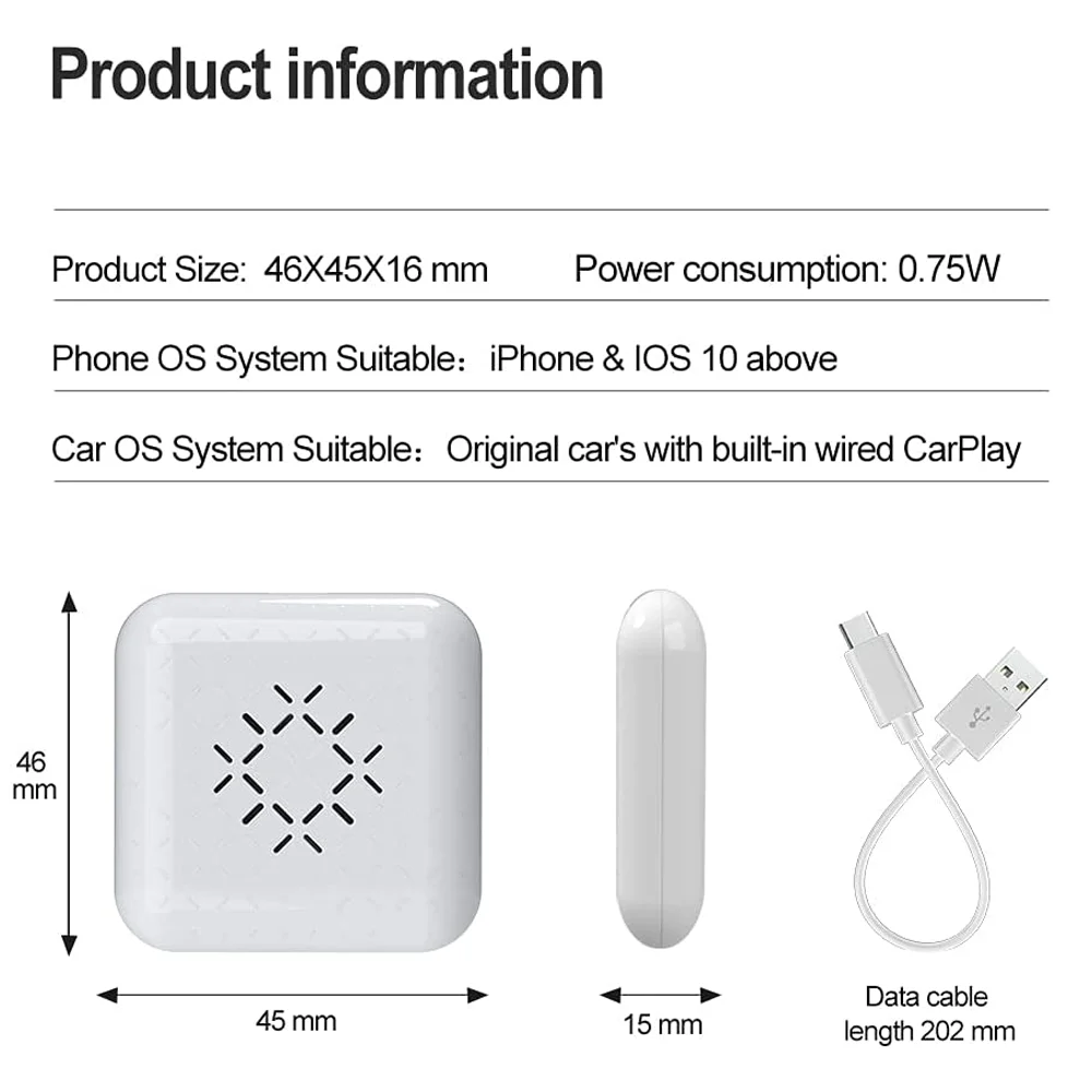 Мини CarlinKit 3.0 беспроводной адаптер CarPlay USB для заводского проводного