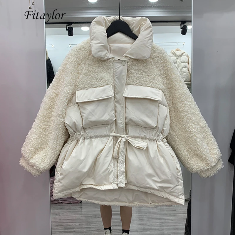 Женский теплый пуховик из овечьей шерсти на белом утином пуху|Женские пуховики| |