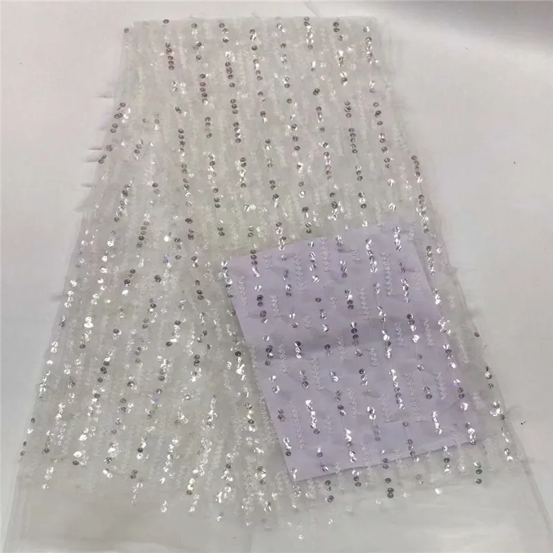 2019 gold Latest Designs African Lace Fabric French Net With white Sequins High Quality Beaded Tulle | Дом и сад