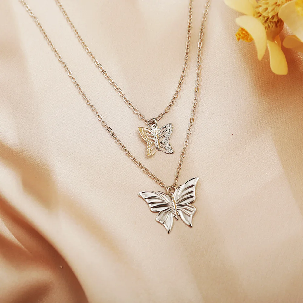 

2021 New Jewelry for Girl Chain Necklace Boho Gold Color Butterfly Pendant Multi-layer Necklace Sweater Pendant Charm Necklace