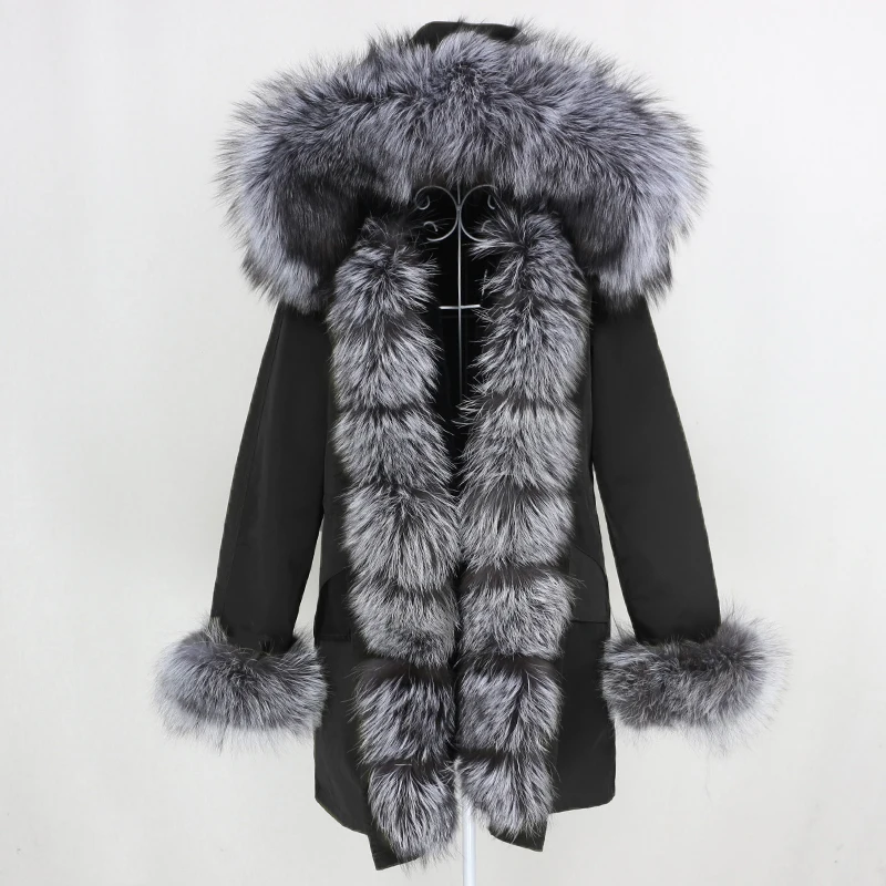 Женская парка на натуральном меху OFTBUY черная непромокаемая длинная куртка со