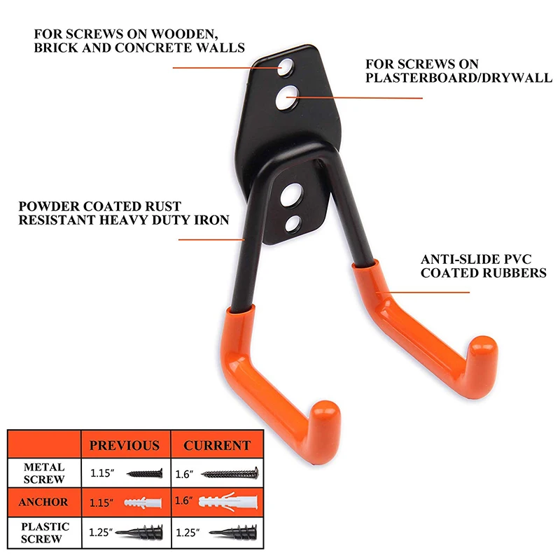 Двойной крючок для гаражного хранения простая в установке настенная Тяжелая