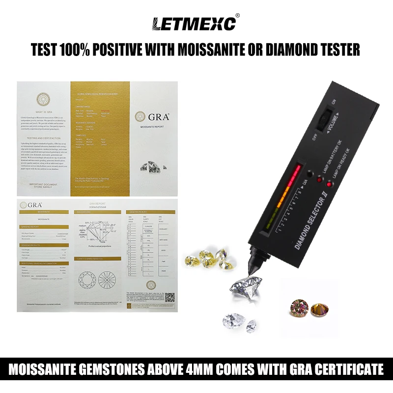 Letmexc топ цвет меньше супер белый муассанит драгоценный камень бриллиант