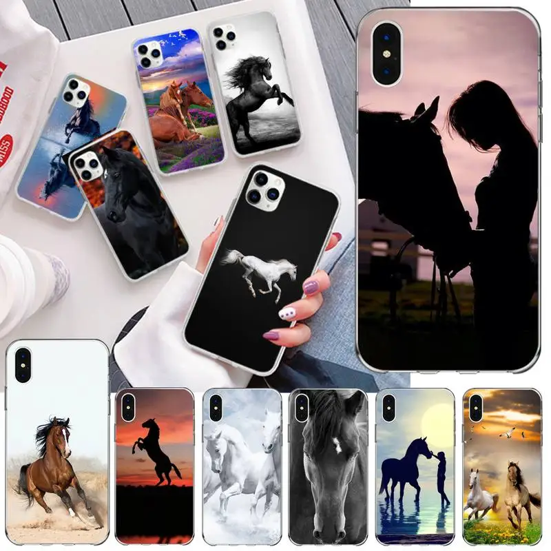 Мягкий черный Чехол CUTEWANAN с изображением лошади для iPhone 11 pro XS MAX 8 7 6 6S Plus X 5S SE 2020 XR |