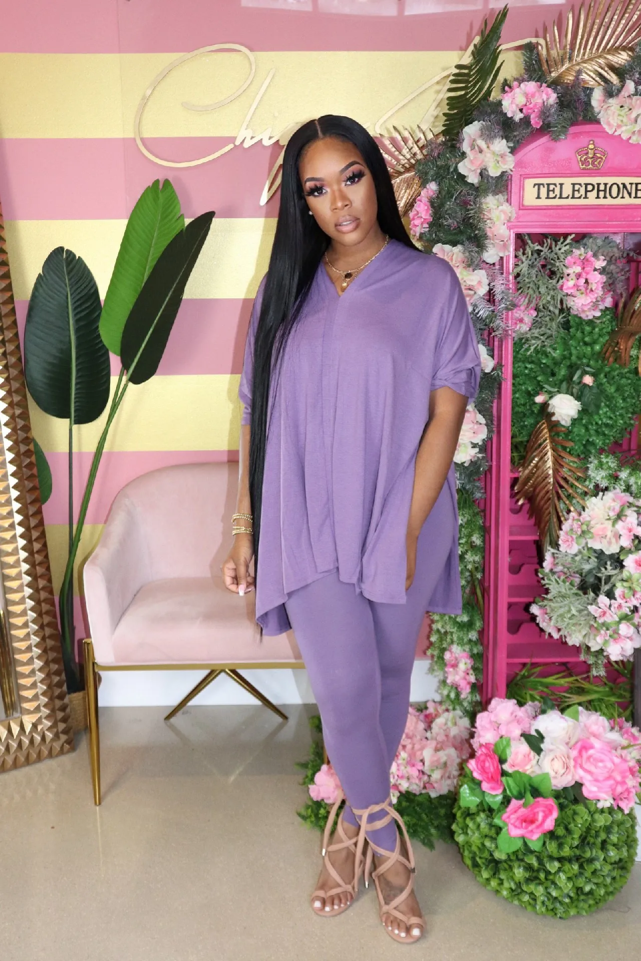 

New Fashion Women's Casual Two-piece Suit Mid-long Sleeve V-neck Loose Top Tight Long Pants for Spring and Autumn