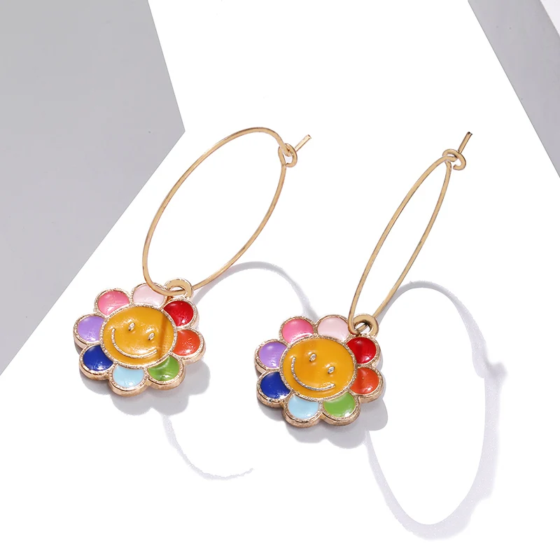 Корейские серьги со смайликом геометрические Красочные Висячие с солнечным