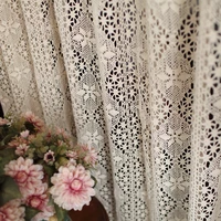 custom american country geometric crochet curtain cotton linen finished curtain for living room bedroom transparent drapes 5974