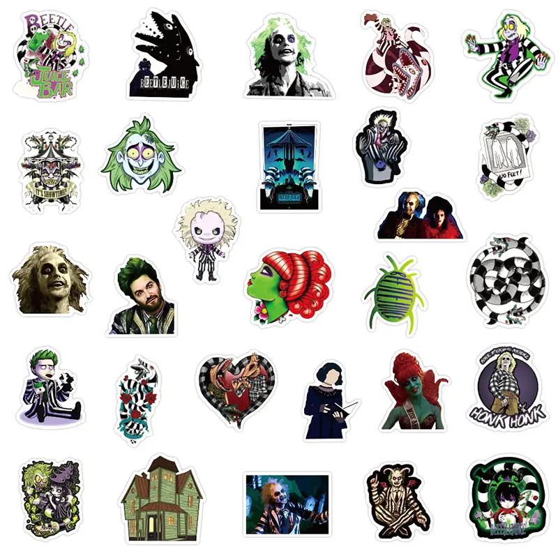 Beetlejuice-pegatinas para motocicletas, calcoman&iacute;as cl&aacute;sicas para espect&aacute;culos de televisi&oacute;n, vasos de agua, muebles, equipaje, monopatines, ordenadores, 10/30/50 unids/paquete-3