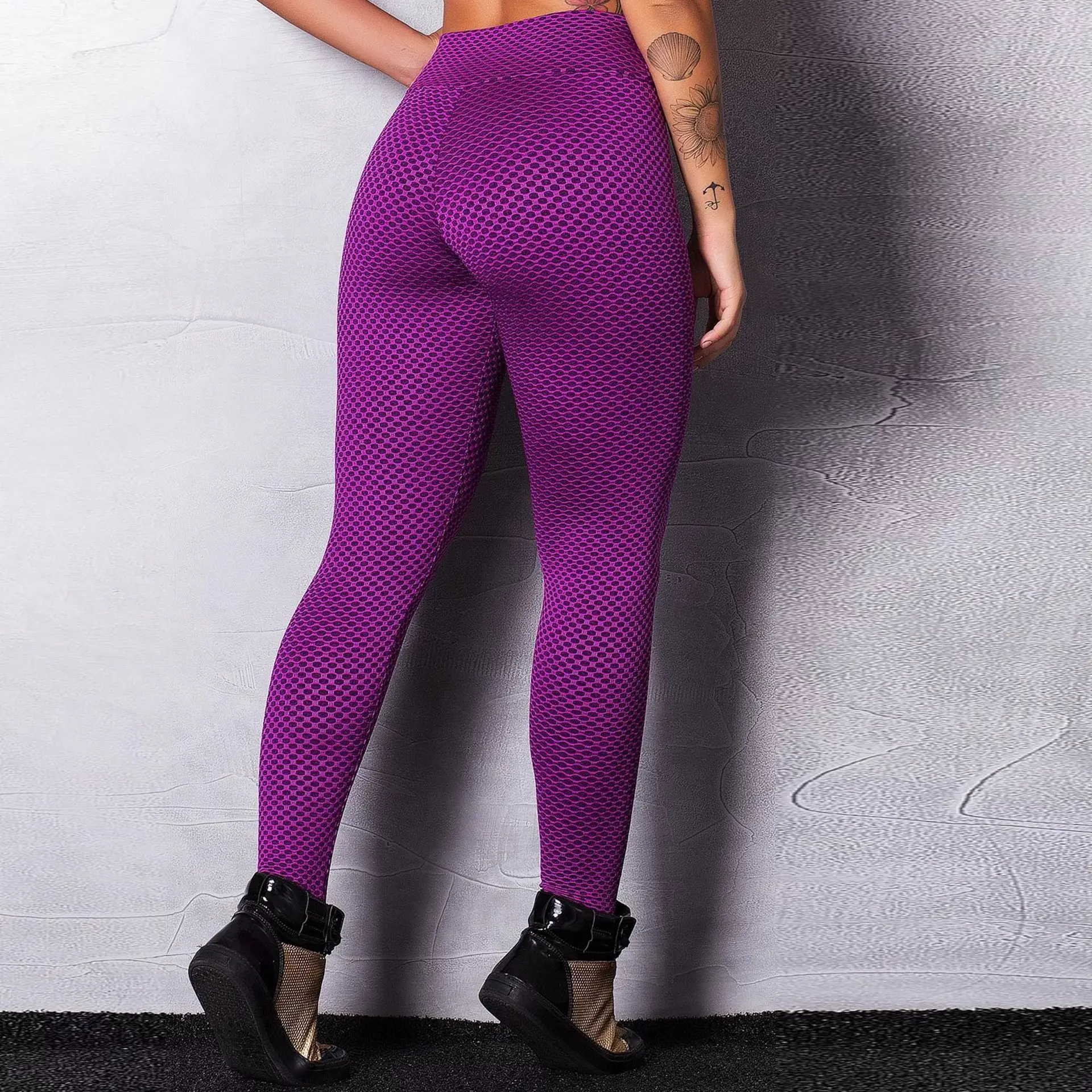Женские леггинсы с эффектом пуш ап фиолетовые Леггинсы принтом в виде сот модные