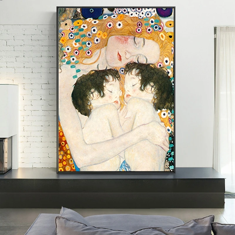 Знаменитые плакаты с принтом Мама любит близнецов от Gustav Klimt Картина на холсте