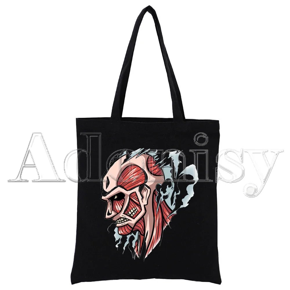 

Женская Складная Холщовая Сумка-тоут «атака на Титанов», эко-сумка для покупок, повседневная черная сумочка-тоут на плечо