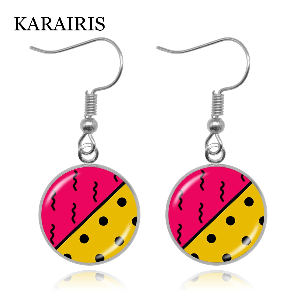 

KARAIRIS Fashion Cute Candy Color Glass Cabochon Earrings Photo Stripe Glass Dome Earrings Charm Girl Friend Gift Souvenir