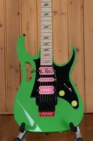 SteveVai Green 77 Electric Guitar Pyramid Inlay, Floyd Rose Tremolo, Black Hardware, Pink Pickups, Lions Claw Tremolo Cavity