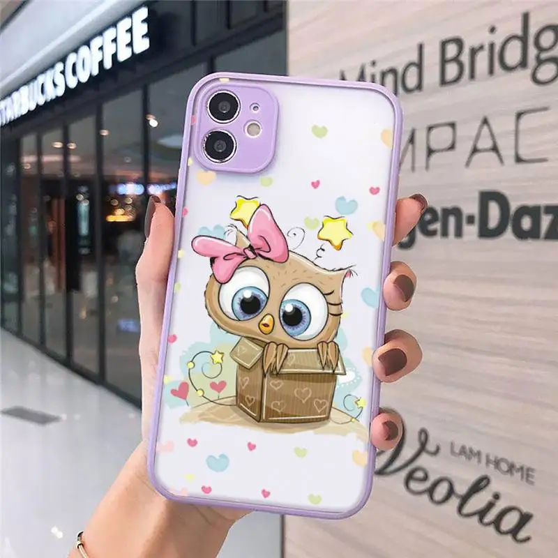 

cute Owl Lover Cartoon Phone Case Matte For iPhone 12 Mini 11 Pro XR XS Max 7 8 Plus X Hard PC Back Cover