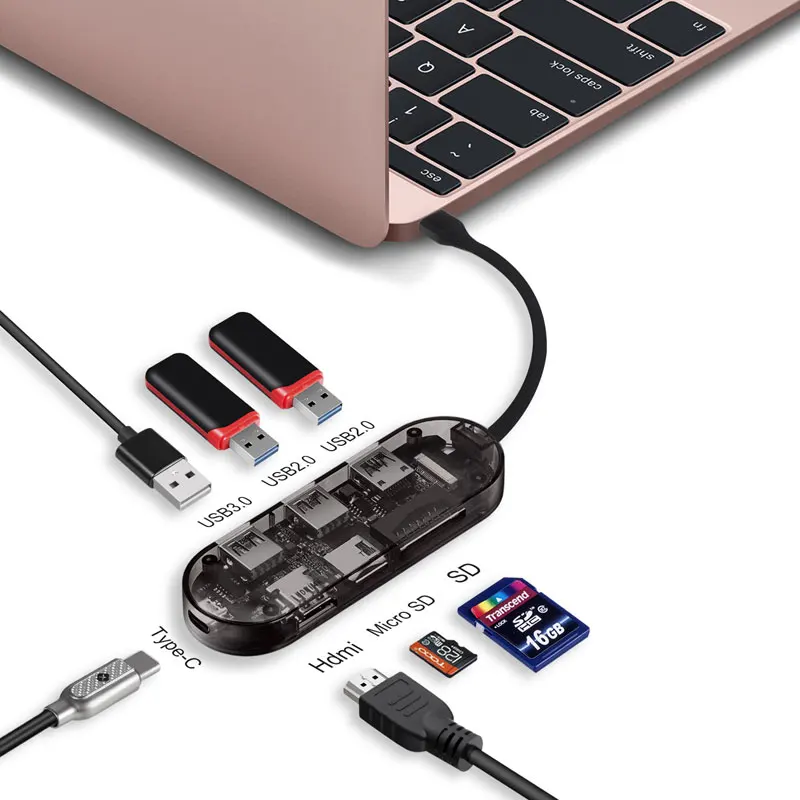 Clear Mosible usb-хаб type C концентратор для мульти HDMI USB 3,0 адаптер док-станция Поддержка DEX режим для samsung телефон MacBook Pro/Air USB-C концентратор - Цвет: Clear