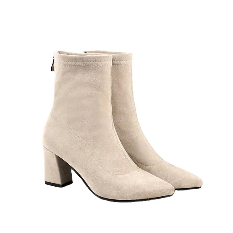 

New women's boots, winter high heeled middle boots, short boots, pointed thick heeled boots, large -41
