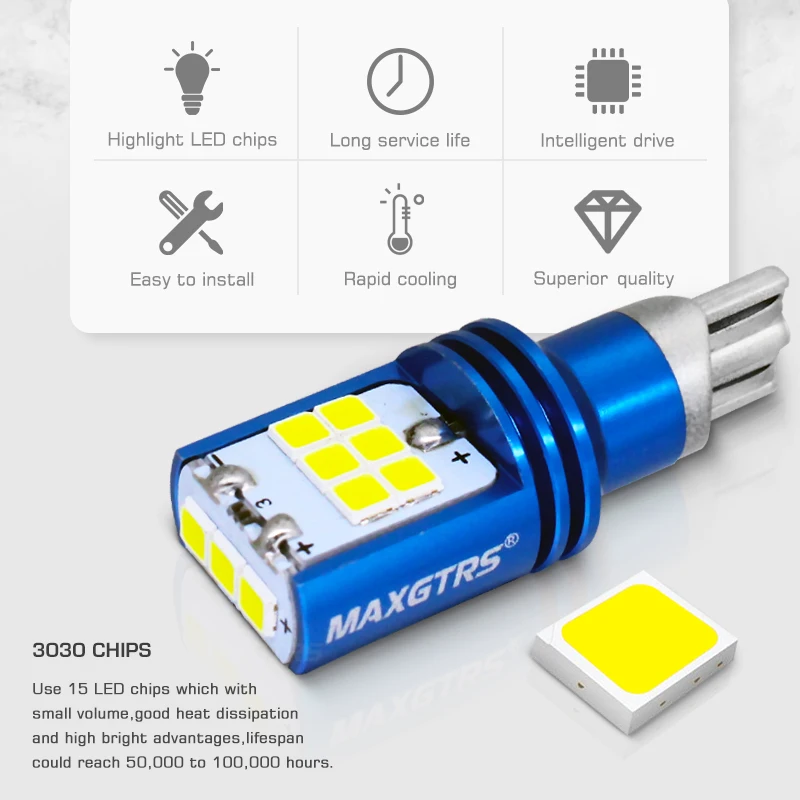 2x T15 W16W светодиодный Wedge Bulb, светодиодный потолочный светильник Canbus 921 912 1000LM автомобилей обратный сигнал поворота светильник 6000K 12V