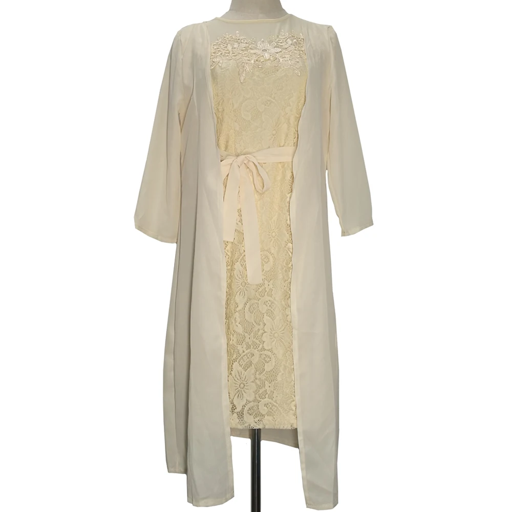 Long Sleeve Summer Dress Women 2021 Embroidered Lace Long Party vestidos de mujer Casual Slim Cloak Set Autumn Women Clothing