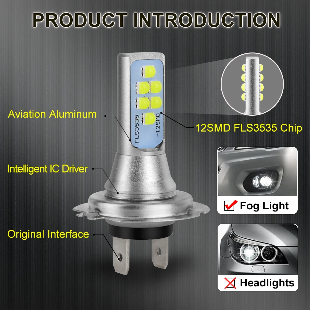 2 шт. Автомобильные светодиодные лампы H7 12 дюймов 6000 лм к | Автомобили и мотоциклы