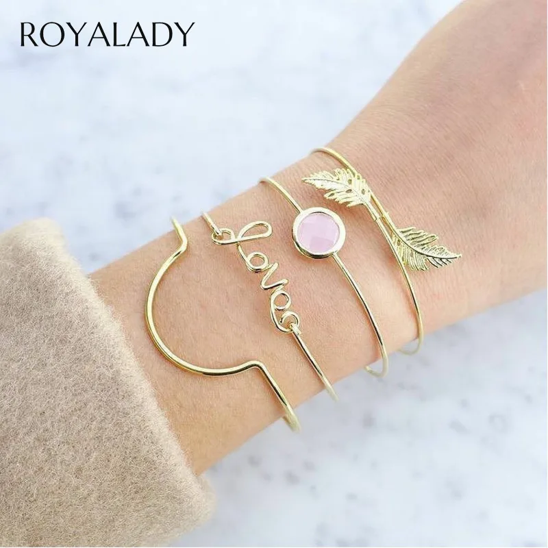 Модный браслет с надписью Love для женщин и девушек 4 шт./компл. розовый драгоценный