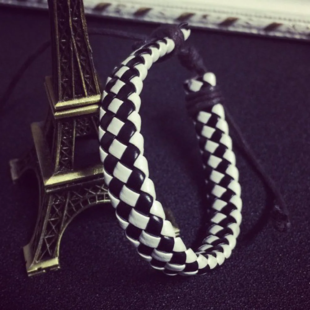 Модные ювелирные изделия черный плетеный кожаный браслет мужские браслеты