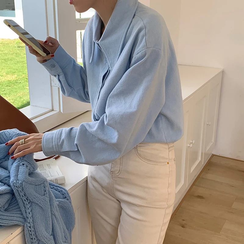 

Рубашка женская с отложным воротником, элегантная уличная одежда, Весенняя мешковатая блуза в Корейском стиле, DE50CS