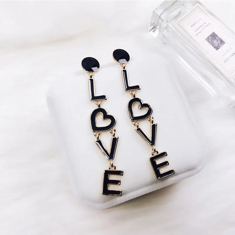 Женские длинные серьги с буквенным принтом Love темпераментные квадратные