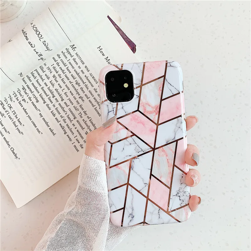 fashion geometric marble texture phone case for iphone se 2020 x xr xs max 11 pro max soft imd cover for iphone 6 6s 7 8 plus free global shipping