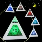 Светодиодный цифровой будильник с треугольной пирамидой, часы с Цветной подсветкой, с вечным календарем, термометром, украшение для дома