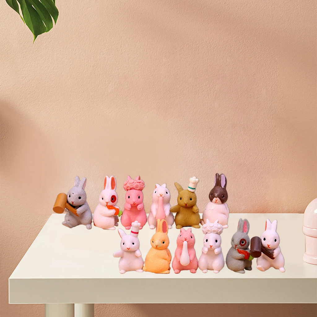 

Миниатюрные фигурки кроликов, мини-фигурки животных, сказочные садовые Декорации для микро-ландшафта, 12 шт.