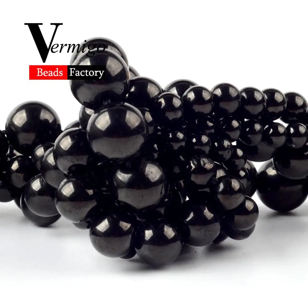 Графит Шунгит из натурального камня круглые бусины для изготовления ювелирных