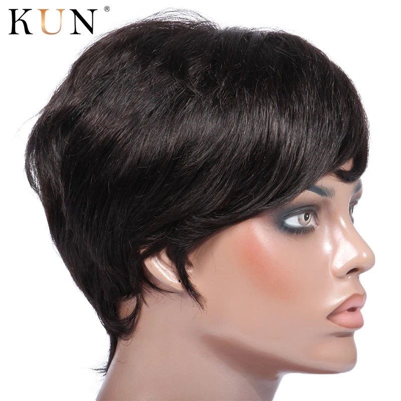 Стрижка Пикси звезда Стиль короткие парики из человеческих волос прямые волосы