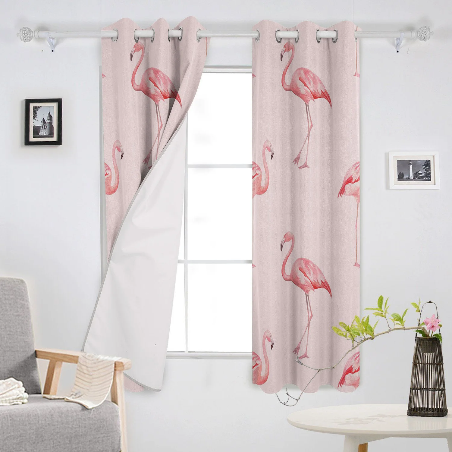 Розовые оконные шторы с фламинго занавески для гостиной кухни Современный