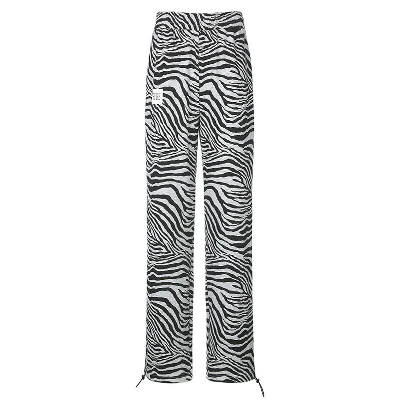 

YYXZ Spring Fashion Slim SML Contrast Color Zebra Striped Elastic Waist Woman Casual Straight Pants Lady Ankle Banded Trousers