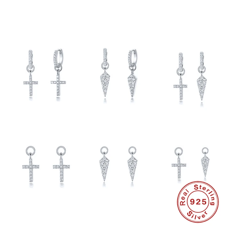 Aide 925 Стерлинговое Серебро блестящий прозрачный кристалл кулон в форме Креста