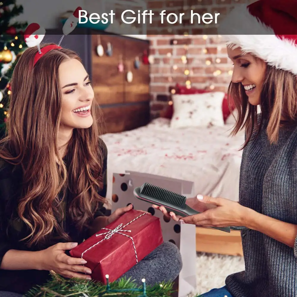 

Hair Straightener Brush Hot Comb with LED Display Anti-scalding Comb Teeth 30s Fast Ceramic Heating Beard Straightener Comb