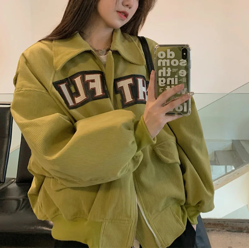 

American Corduroy Thick Coat Women's Autumn and Winter Bf Style Short Work Jacket Top Casual Baseball Suit Fashion
