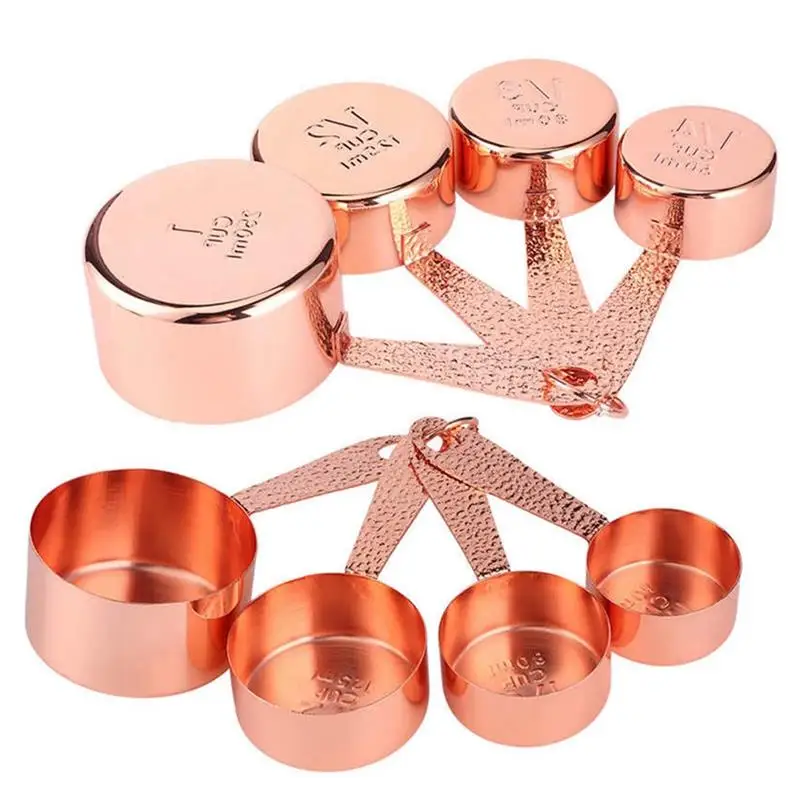 

4Pcs/Set Kitchen Measuring Cup Rose Golden Cake Baking Flour Measuring Spoons Stainless Steel Handle Kitchen Gadgets