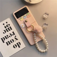 frosted phone shell for samsung zflip3 japanese korean flower friends case for galaxy z flip3 f7110 female ball lanyard cute