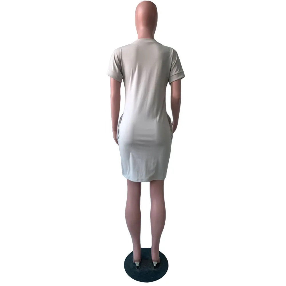 

High Waist Casual Night Club Party Dress Women Round Neck Short Sleeve Bandage Vestidos Summer Black Pockets Slim Fit Robe Femme