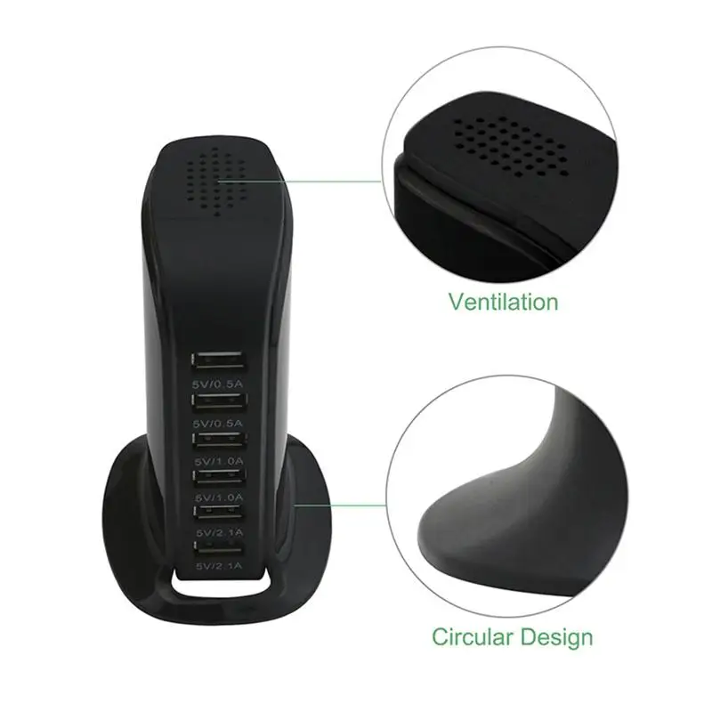 Черный 30 Вт мульти 6 портов USB зарядное устройство 6A быстрая зарядная станция
