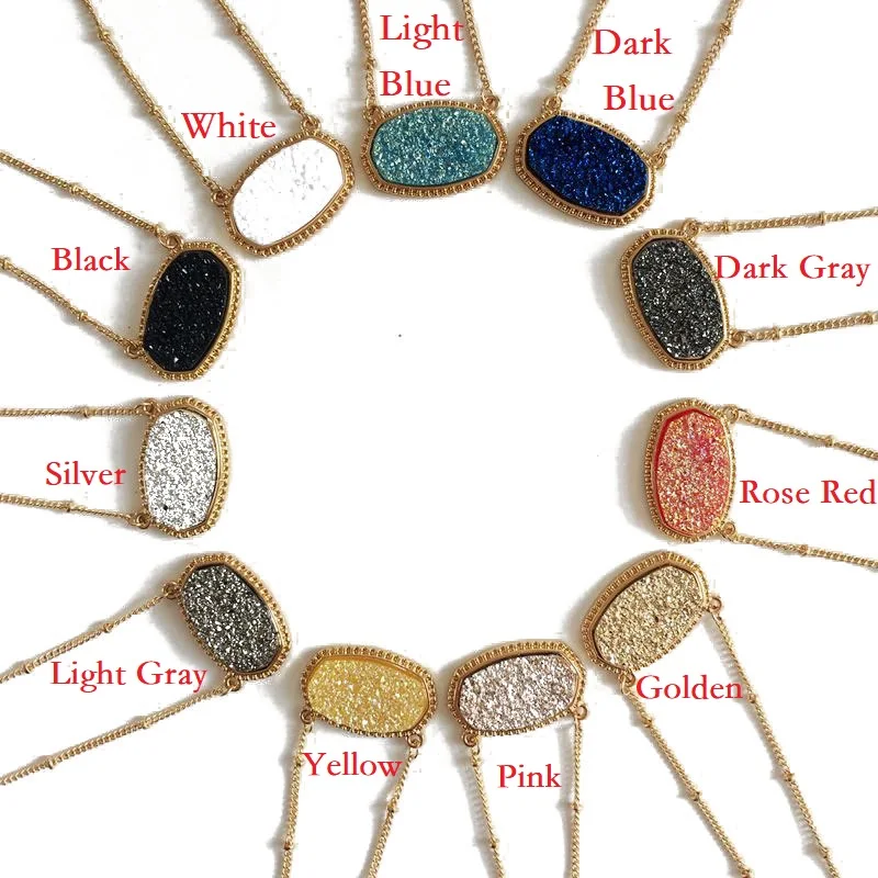 11 цветов большой кулон из смолы Druzy Drusy ожерелье с соответствующим