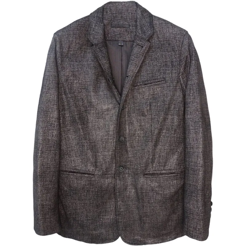 

Smart Casual Mens Short Slim Turn-Down Collar Sheepskin Coat Mixed Colors Single Breasted Pockets Genuine Leather Jacket