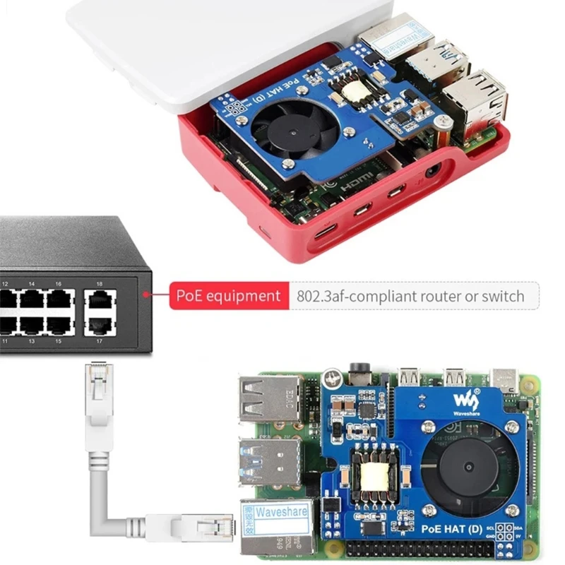 

Poe Hat (D) Case with Fan Power Over Ethernet Hat (Type D) for Raspberry Pi 3B+/4B Support 802.3af Network Standard
