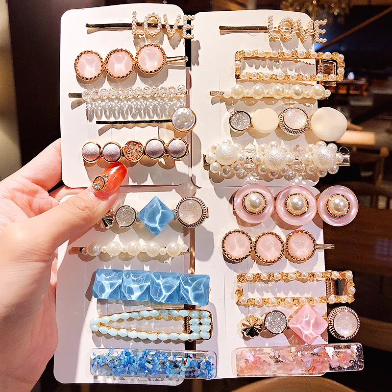 Женские металлические заколки для волос 3 4 5 шт./компл. Разноцветный жемчуг| |